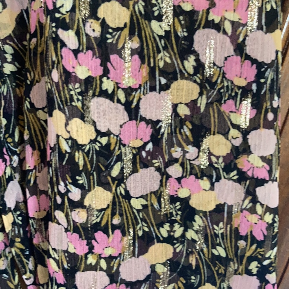 Relist9/28🔺LC Lauren Conrad floral print mini dress ruffle & metallic detail XS - Picture 12 of 17